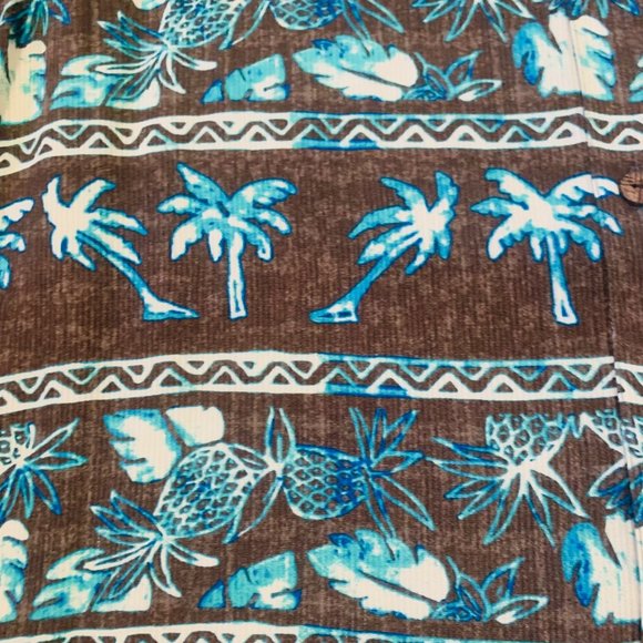 Caribbean Hawaiian Shirt Sz L Silk Blend Ribbed Palm Tree Brown Vacation Cruise - Picture 3 of 6